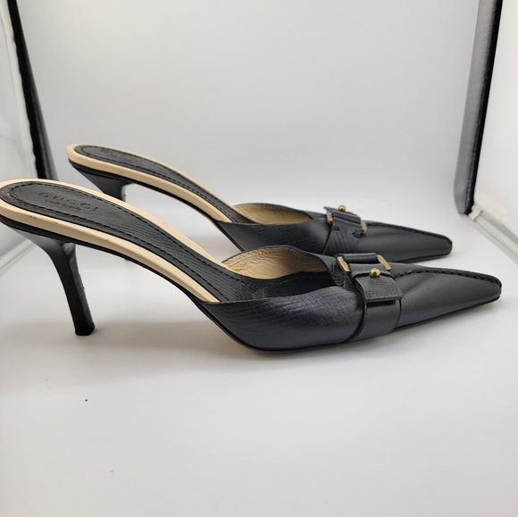 Vintage Gucci Buckle Accent Leather Mules Size 8 1/2 - Picture 4 of 8